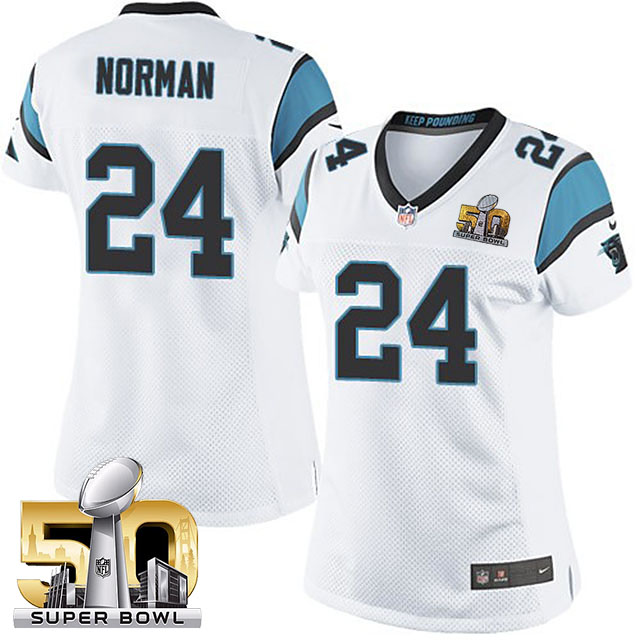 Women's Carolina Panthers #24 Josh Norman White 2016 Super Bowl 50 Game Jersey