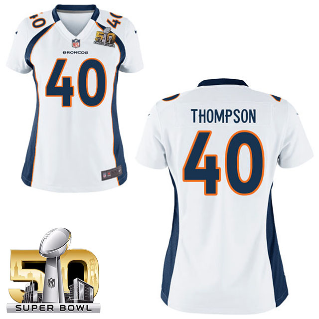 Women's 2016 Super Bowl 50 Denver Broncos #40 Juwan Thompson White Game Jersey