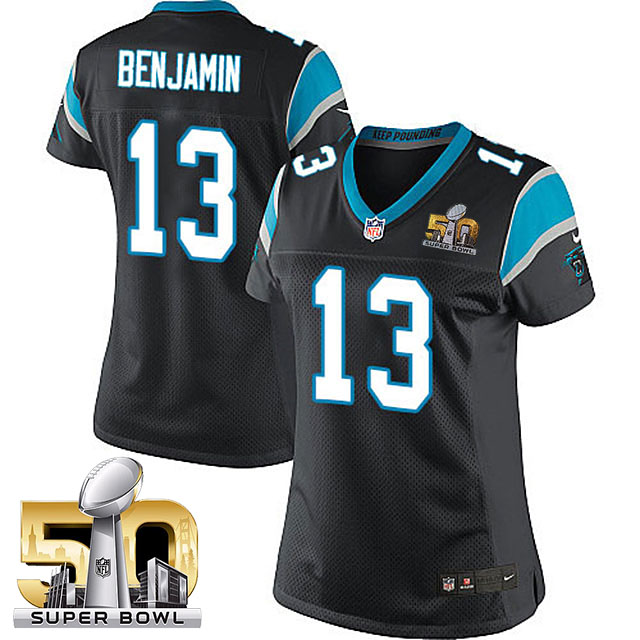 Women's Carolina Panthers #13 Kelvin Benjamin Black 2016 Super Bowl 50 Game Jersey