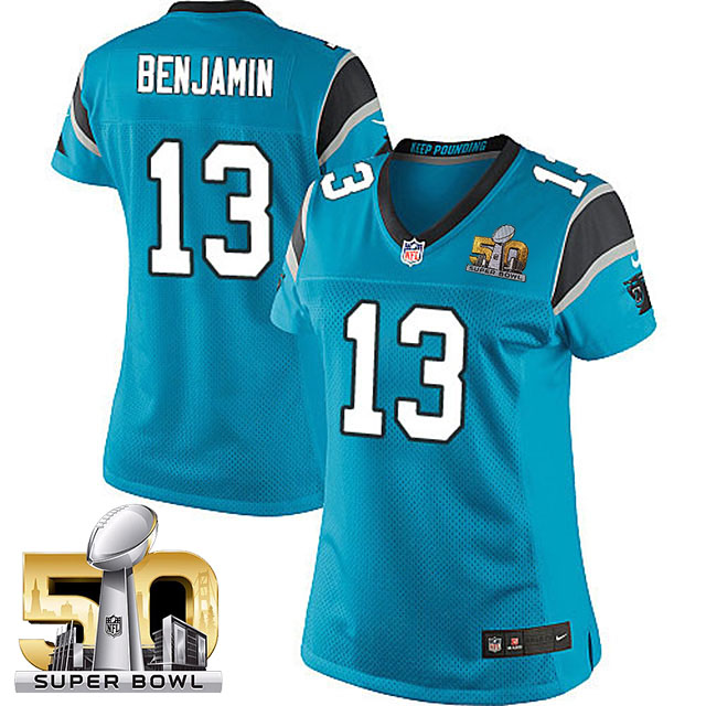 Women's Carolina Panthers #13 Kelvin Benjamin Blue 2016 Super Bowl 50 Game Jersey