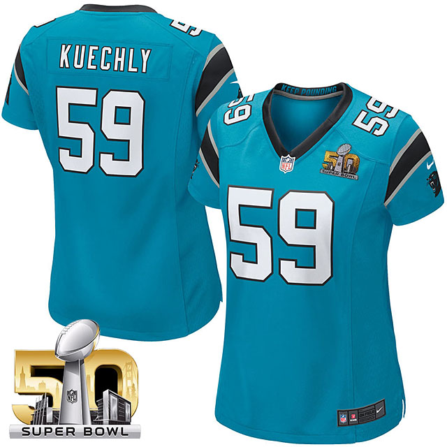 Women's Carolina Panthers #59 Luke Kuechly Blue 2016 Super Bowl 50 Game Jersey