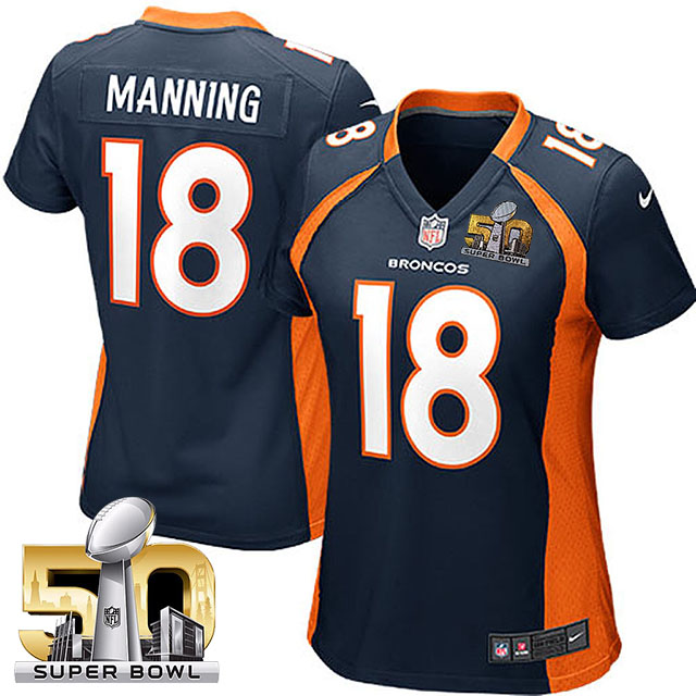 Women's 2016 Super Bowl 50 Denver Broncos #18 Peyton Manning Navy Blue Game Jersey