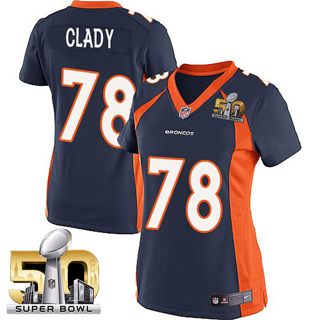 Women's 2016 Super Bowl 50 Denver Broncos #78 Ryan Clady Navy Blue Game Jersey