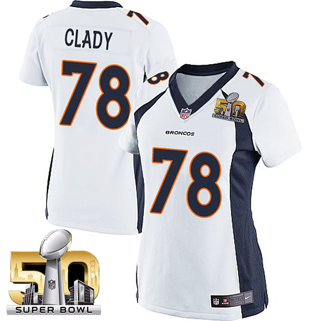 Women's 2016 Super Bowl 50 Denver Broncos #78 Ryan Clady White Game Jersey