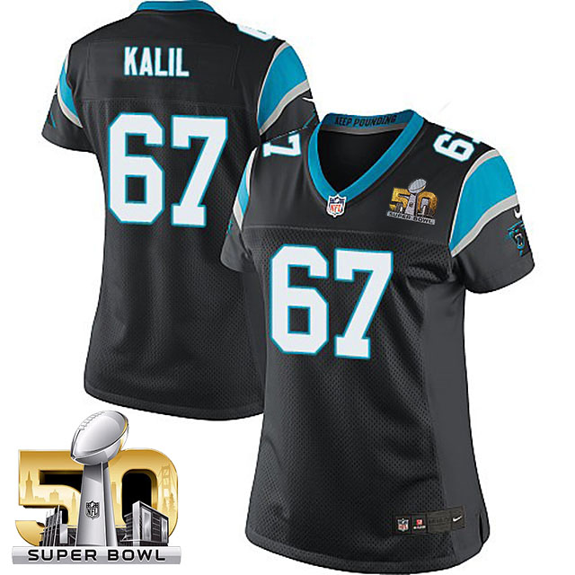 Women's Carolina Panthers #67 Ryan Kalil Black 2016 Super Bowl 50 Game Jersey