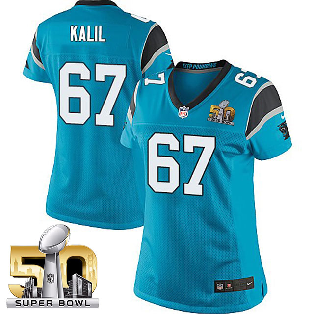 Women's Carolina Panthers #67 Ryan Kalil Blue 2016 Super Bowl 50 Game Jersey