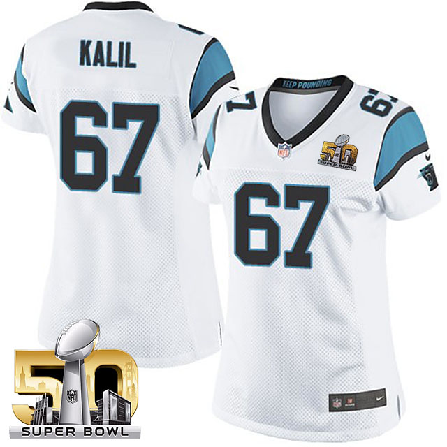 Women's Carolina Panthers #67 Ryan Kalil White 2016 Super Bowl 50 Game Jersey