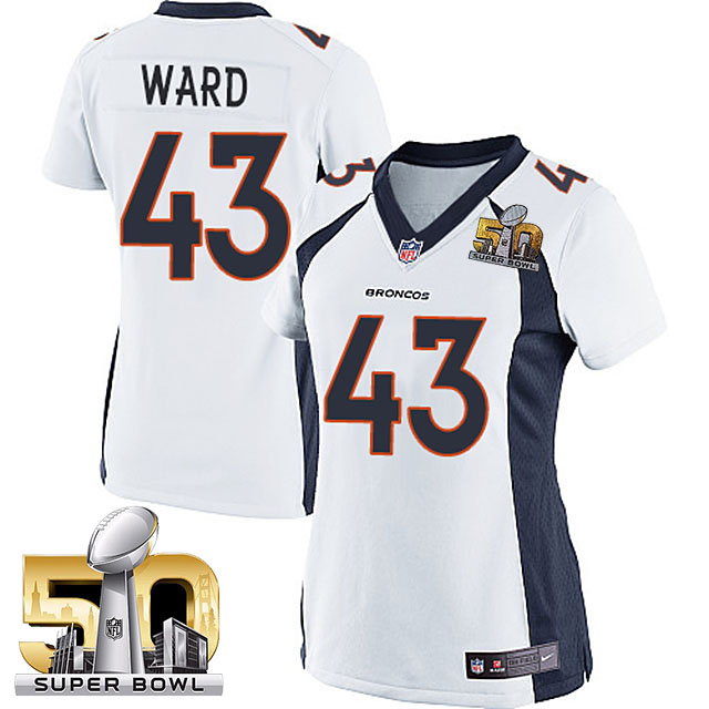 Women's 2016 Super Bowl 50 Denver Broncos #43 T.J. Ward White Game Jersey