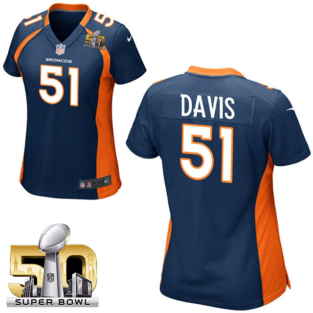 Women's 2016 Super Bowl 50 Denver Broncos #51 Todd Davis Navy Blue Game Jersey