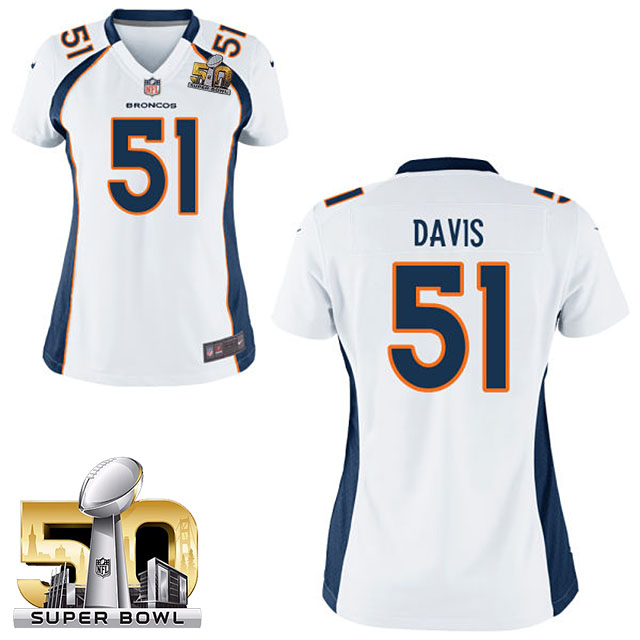 Women's 2016 Super Bowl 50 Denver Broncos #51 Todd Davis White Game Jersey