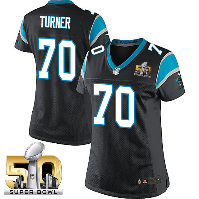 Women's Carolina Panthers #70 Trai Turner Black 2016 Super Bowl 50 Game Jersey