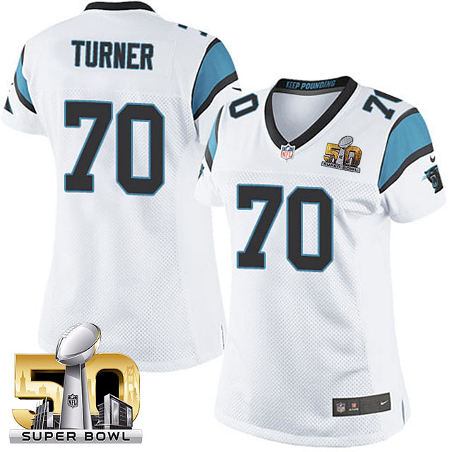 Women's Carolina Panthers #70 Trai Turner White 2016 Super Bowl 50 Game Jersey