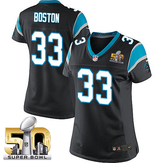 Women's Carolina Panthers #33 Tre Boston Black 2016 Super Bowl 50 Game Jersey