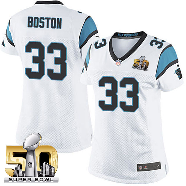 Women's Carolina Panthers #33 Tre Boston White 2016 Super Bowl 50 Game Jersey