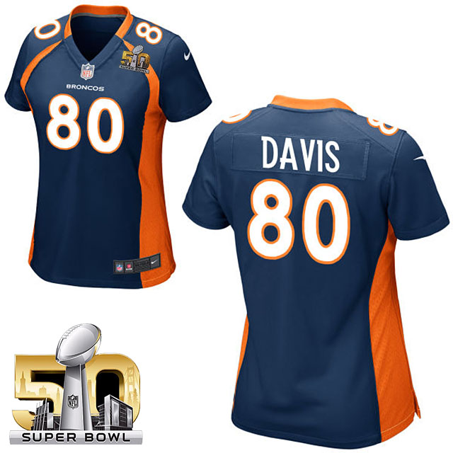 Women's 2016 Super Bowl 50 Denver Broncos #80 Vernon Davis Navy Blue Game Jersey