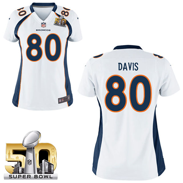 Women's 2016 Super Bowl 50 Denver Broncos #80 Vernon Davis White Game Jersey