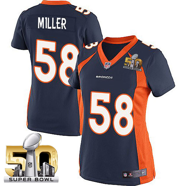 Women's 2016 Super Bowl 50 Denver Broncos #58 Von Miller Navy Blue Game Jersey