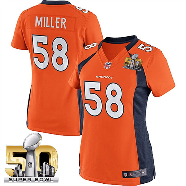 Women's 2016 Super Bowl 50 Denver Broncos #58 Von Miller Orange Game Jersey