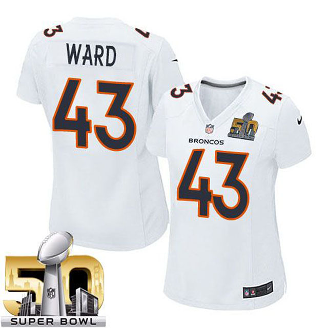 Women's Denver Broncos #43 T.J. Ward White Super Bowl 50 Game Event Jersey