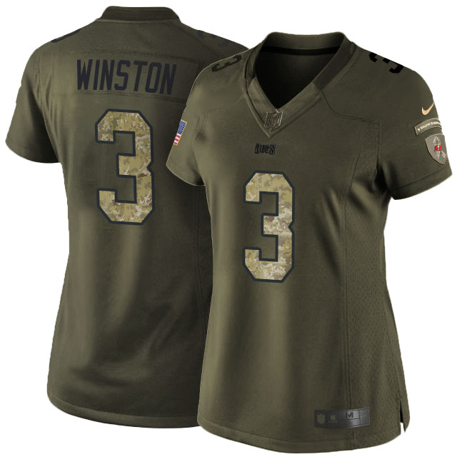 Women's Tampa Bay Buccaneers #3 Jameis Winston Green Salute To Service Jersey