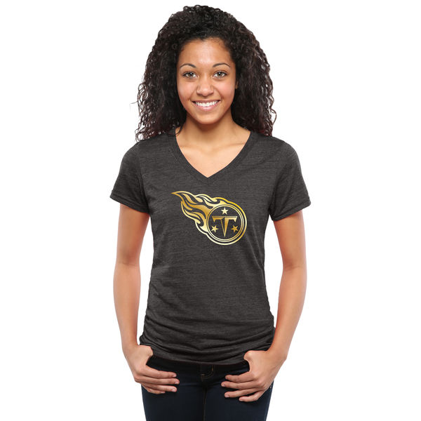 Womens Tennessee Titans Black Gold Collection V-Neck Tri-Bend T-Shirt