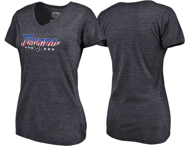 Houston Texans Navy Spangled Script Tri-Blend T-Shirt