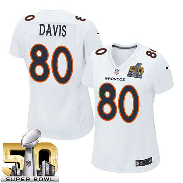 Women's Denver Broncos #80 Vernon Davis White Super Bowl 50 Game Event Jersey