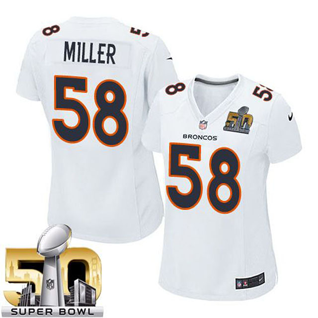 Women's Denver Broncos #58 Von Miller White Super Bowl 50 Game Event Jersey