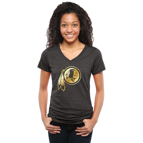 Womens Washington Redskins Black Gold Collection V-Neck Tri-Bend T-Shirt