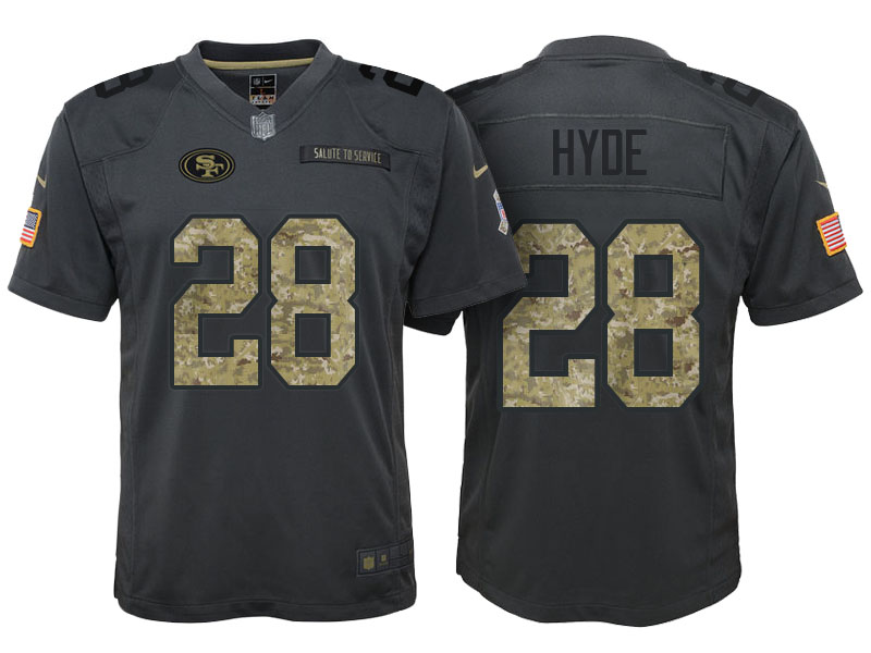 Youth San Francisco 49ers #28 Carlos Hyde Camo Anthracite 2016 Salute to Service Game Jersey