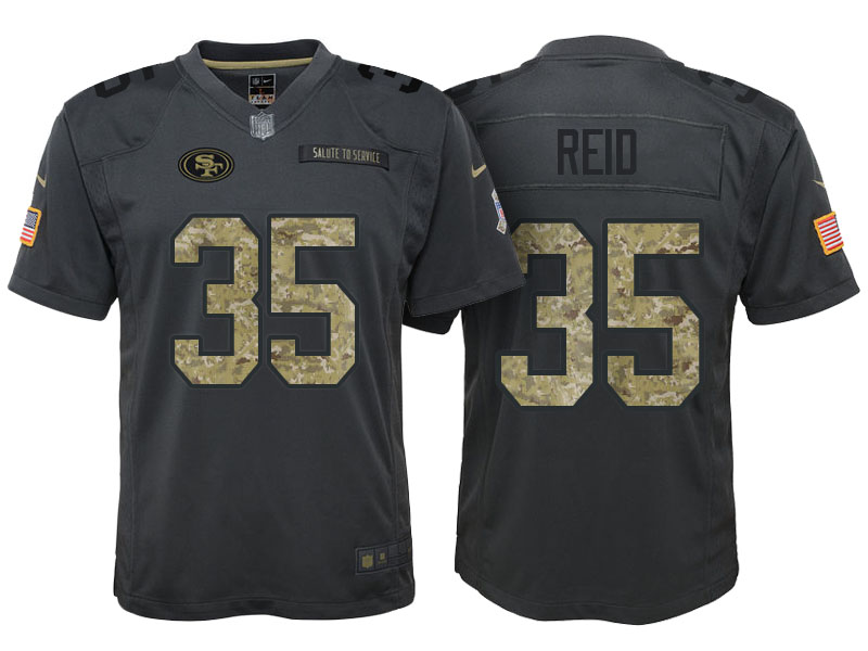 Youth San Francisco 49ers #35 Eric Reid Camo Anthracite 2016 Salute to Service Game Jersey