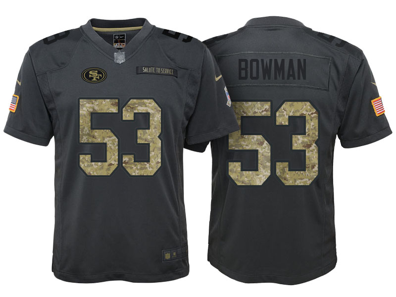 Youth San Francisco 49ers #53 NaVorro Bowman Camo Anthracite 2016 Salute to Service Game Jersey