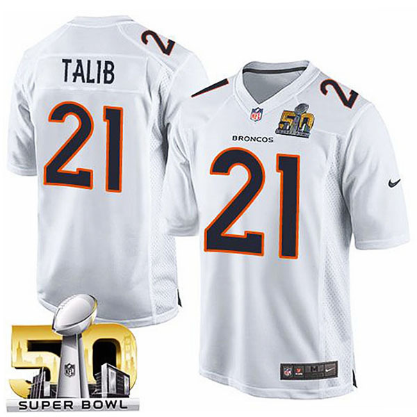 Youth Denver Broncos #21 Aqib Talib White Super Bowl 50 Game Event Jersey