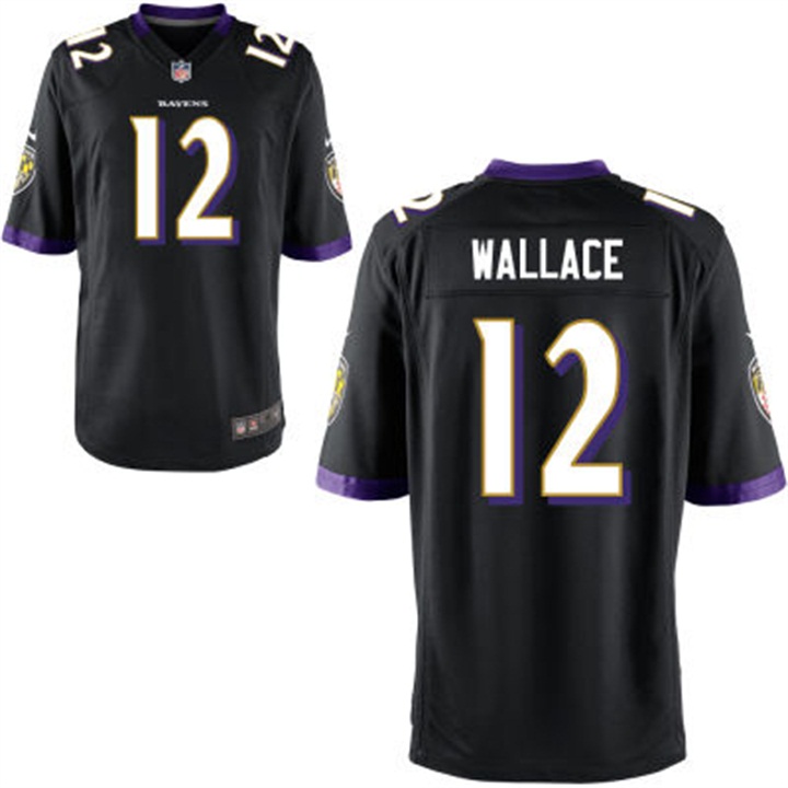 Youth Baltimore Ravens #12 Mike Wallace Black Game Jersey