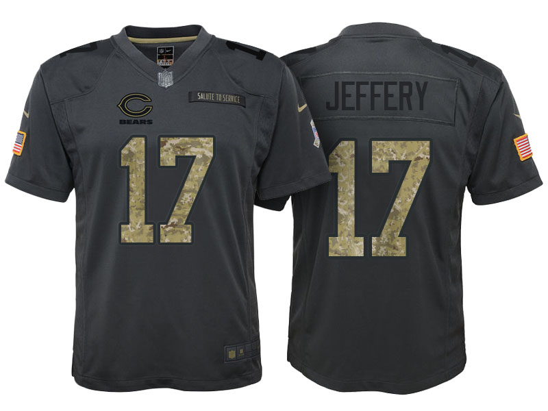 Youth Chicago Bears #17 Alshon Jeffery Camo Anthracite 2016 Salute to Service Game Jersey