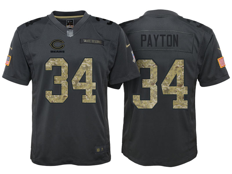 Youth Chicago Bears #34 Walter Payton Camo Anthracite 2016 Salute to Service Game Jersey