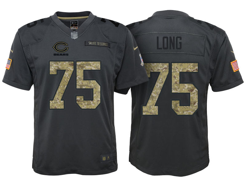 Youth Chicago Bears #75 Kyle Long Camo Anthracite 2016 Salute to Service Game Jersey