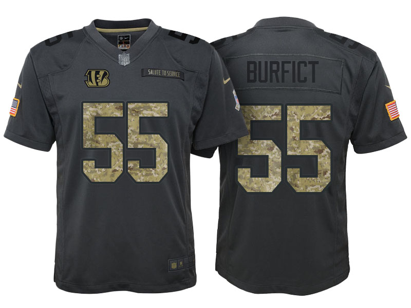 Youth Cincinnati Bengals #55 Vontaze Burfict Camo Anthracite 2016 Salute to Service Game Jersey