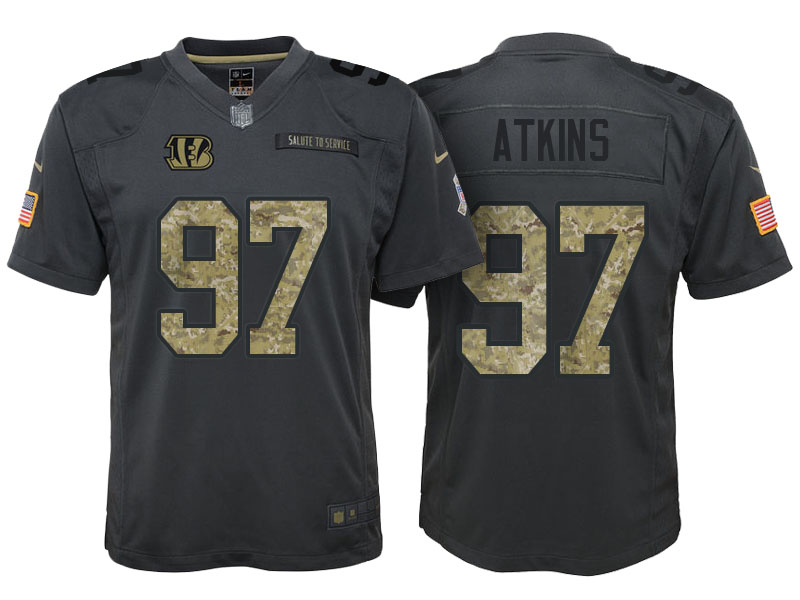 Youth Cincinnati Bengals #97 Geno Atkins Camo Anthracite 2016 Salute to Service Game Jersey