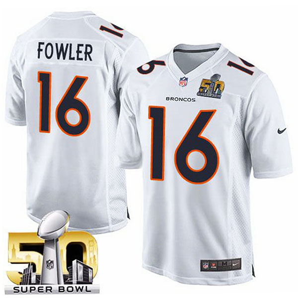 Youth Denver Broncos #16 Bennie Fowler White Super Bowl 50 Game Event Jersey