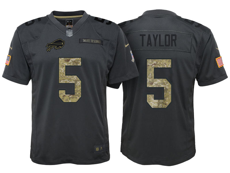 Youth Buffalo Bills #5 Tyrod Taylor Camo Anthracite 2016 Salute to Service Game Jersey