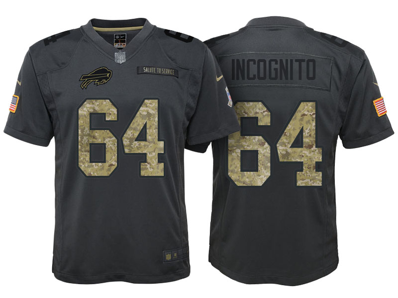 Youth Buffalo Bills #64 Richie Incognito Camo Anthracite 2016 Salute to Service Game Jersey