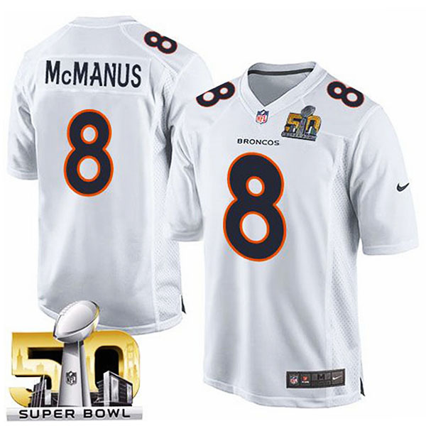 Youth Denver Broncos #8 Brandon Mcmanus White Super Bowl 50 Game Event Jersey