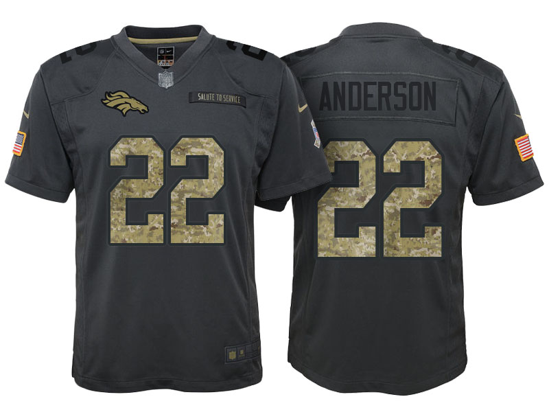 Youth Denver Broncos #22 C.J. Anderson Camo Anthracite 2016 Salute to Service Game Jersey