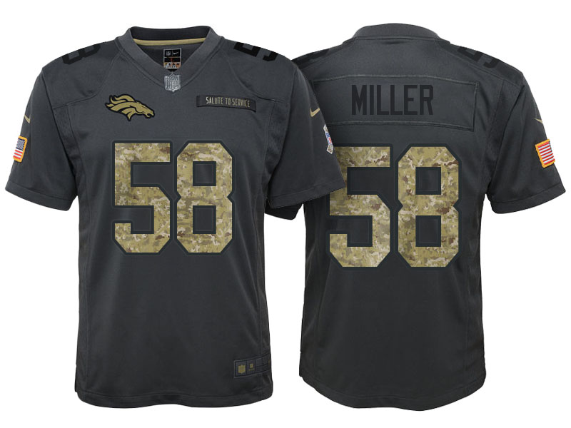 Youth Denver Broncos #58 Von Miller Camo Anthracite 2016 Salute to Service Game Jersey