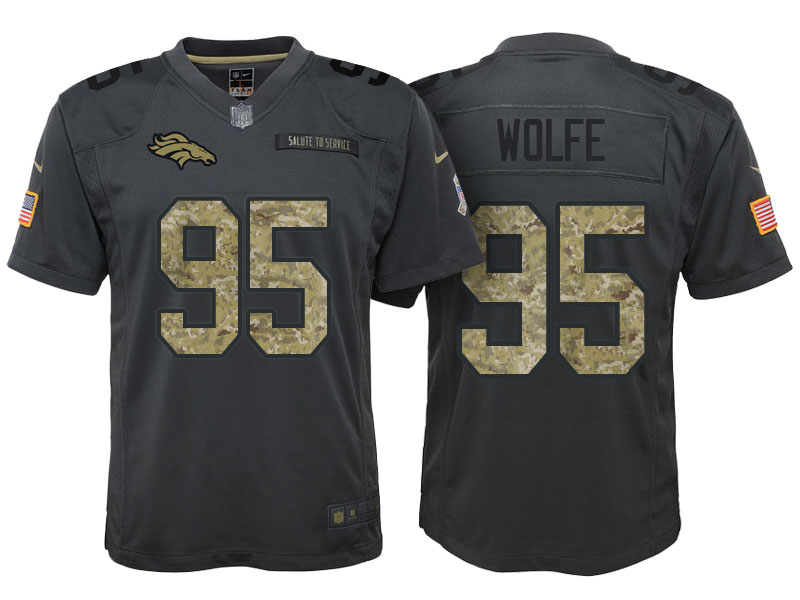 Youth Denver Broncos #95 Derek Wolfe Camo Anthracite 2016 Salute to Service Game Jersey