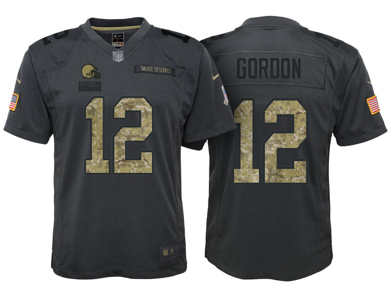 Youth Cleveland Browns #12 Josh Gordon Camo Anthracite 2016 Salute to Service Game Jersey