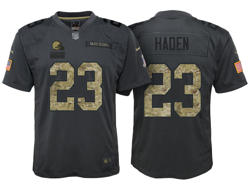 Youth Cleveland Browns #23 Joe Haden Camo Anthracite 2016 Salute to Service Game Jersey