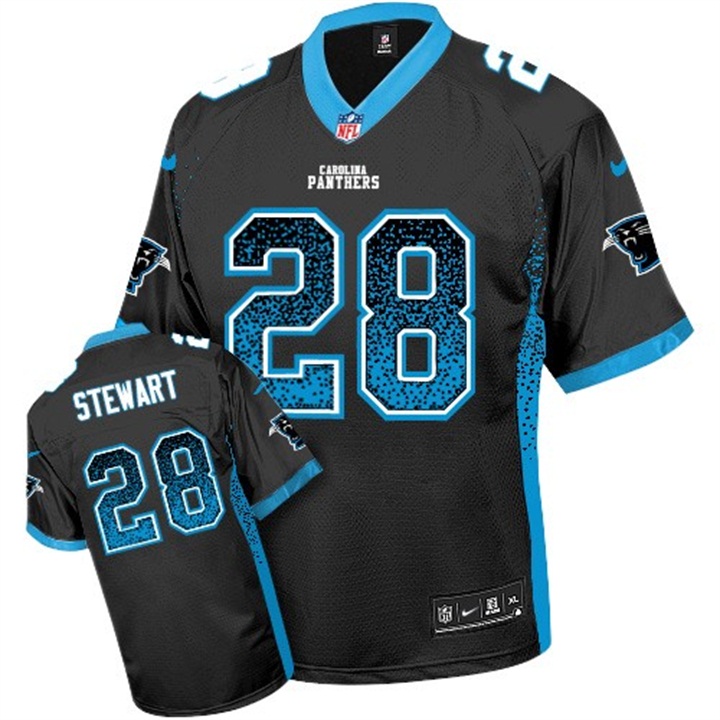 Youth Carolina Panthers #28 Jonathan Stewart Black Drift Fashion Elite Jersey