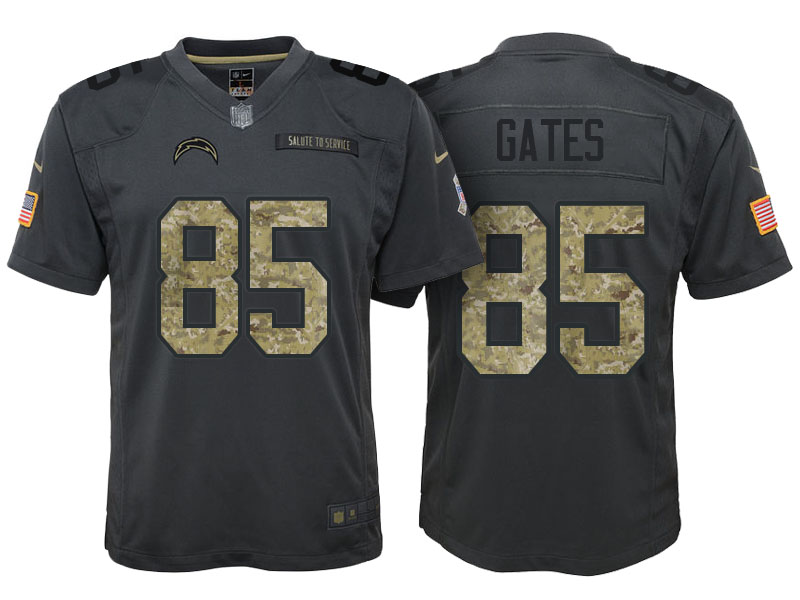 Youth San Diego Chargers #85 Antonio Gates Camo Anthracite 2016 Salute to Service Game Jersey